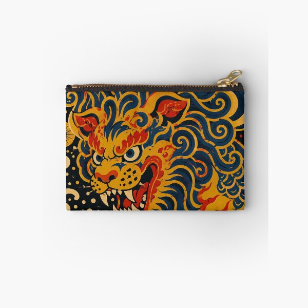 Item preview, Japanese-Style Golden Lion with Red and Blue Waves designed and sold by infinitearte.