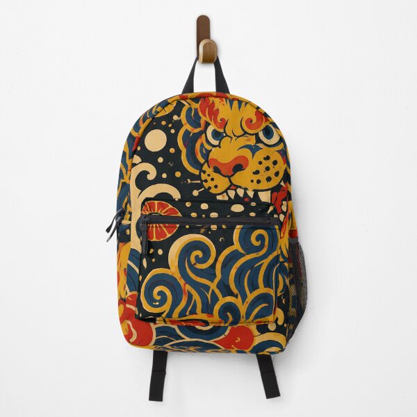Item preview, Japanese-Style Golden Lion with Red and Blue Waves designed and sold by infinitearte.