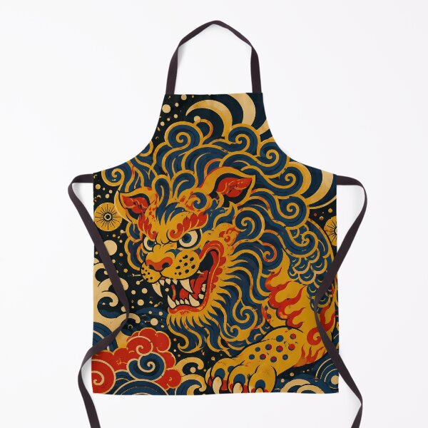 Item preview, Japanese-Style Golden Lion with Red and Blue Waves designed and sold by infinitearte.