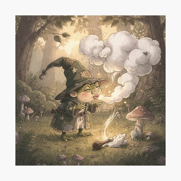 Item preview, Frog Wizard Whose Spell Just Backfired Cottagecore Art designed and sold by PictorialWhimsy.