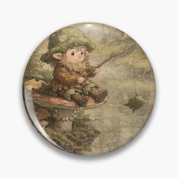 Item preview, Moss Gnome Fishing Off a Toadstool Pier Storybook Art designed and sold by PictorialWhimsy.