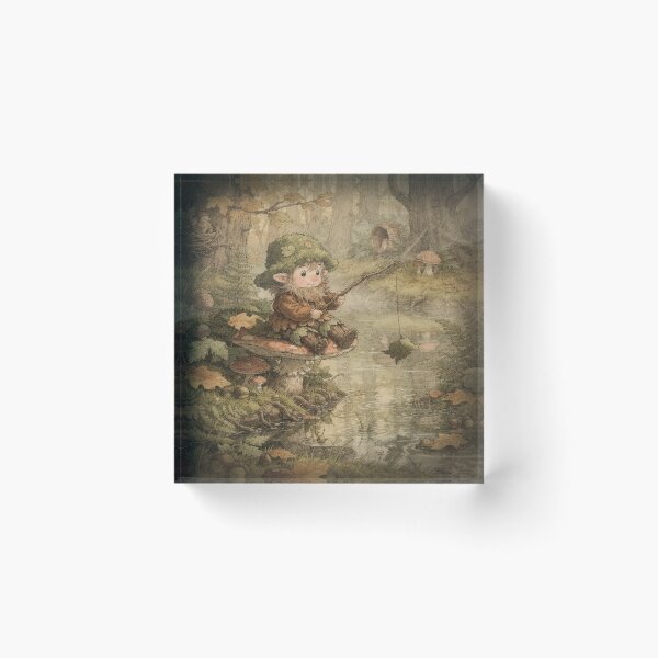 Item preview, Moss Gnome Fishing Off a Toadstool Pier Storybook Art designed and sold by PictorialWhimsy.