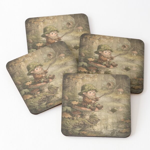 Item preview, Moss Gnome Fishing Off a Toadstool Pier Storybook Art designed and sold by PictorialWhimsy.