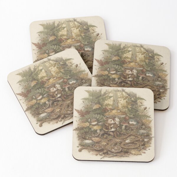 Item preview, Woodland Folk Among the Autumn Toadstools Storybook Art designed and sold by PictorialWhimsy.