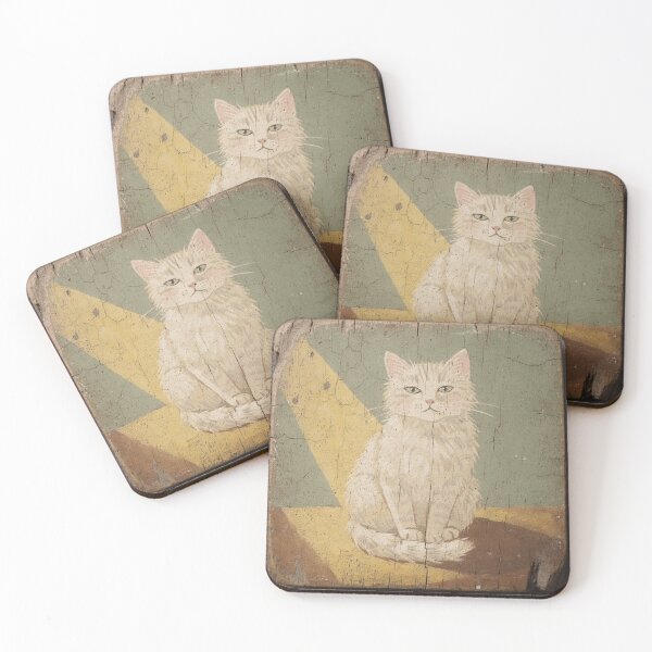 Item preview, Fluffy White Cat Basking in the Sunbeam Folk Art designed and sold by PictorialWhimsy.