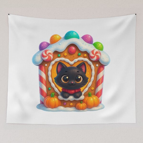 Item preview, Gingerbread House Cat | Kawaii Christmas Kitty at Candy Window designed and sold by PrintCreations9.