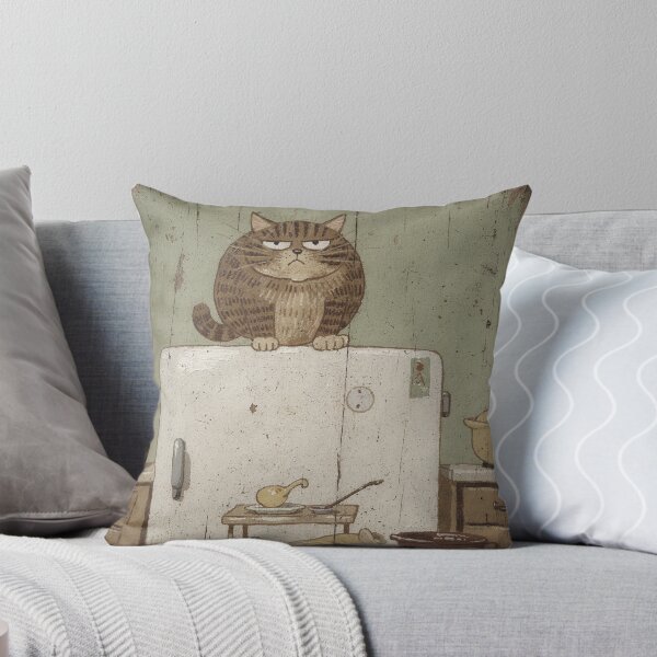 Item preview, Round Tabby Surveying From the Fridge Top Folk Art designed and sold by PictorialWhimsy.