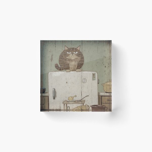 Item preview, Round Tabby Surveying From the Fridge Top Folk Art designed and sold by PictorialWhimsy.