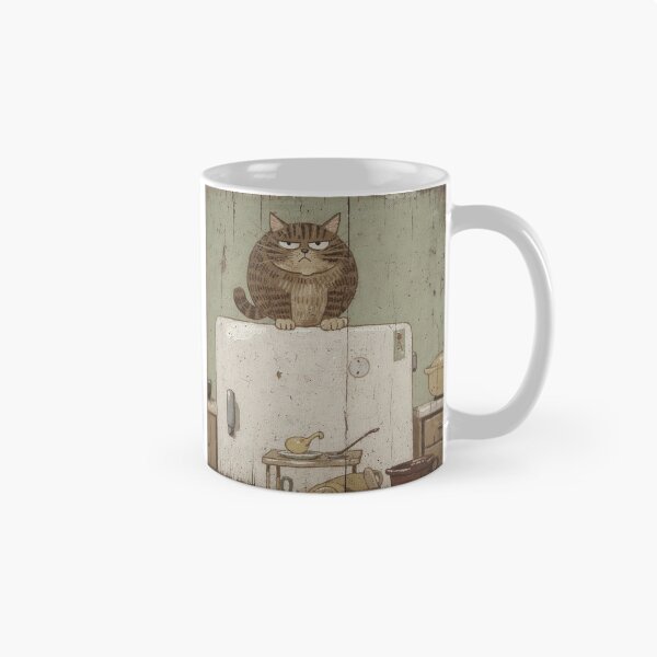 Item preview, Round Tabby Surveying From the Fridge Top Folk Art designed and sold by PictorialWhimsy.