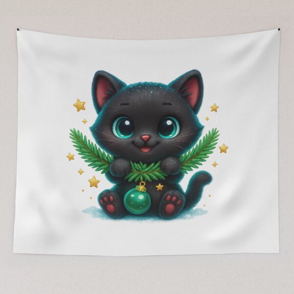 Item preview, Christmas Garland Cat | Kawaii Kitty Carrying Pine Wreath | Cute Festive Holiday Cat designed and sold by PrintCreations9.