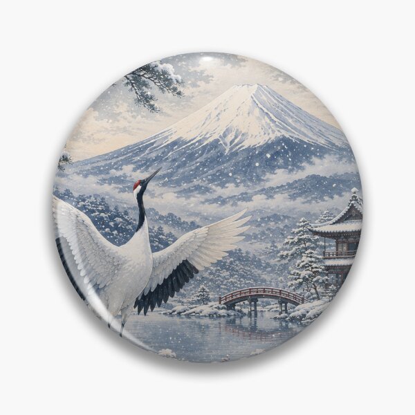 Item preview, Crane in the Snowy Mountain Silence designed and sold by UkiyoAtelier.