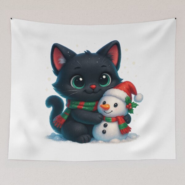 Item preview, Cat Cuddling Snowman | Kawaii Christmas Kitty and Snowman Friend | Cute Winter Cat designed and sold by PrintCreations9.