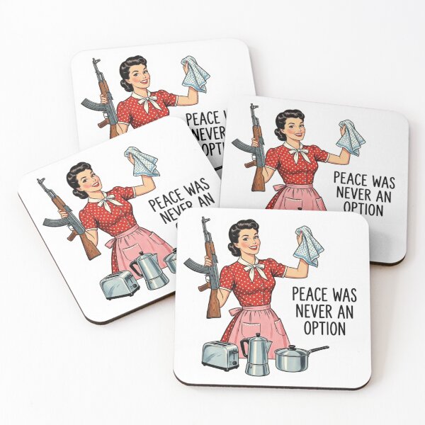 Item preview, Peace Was Never An Option Retro Housewife Gun Meme Sarcastic Comic designed and sold by raedattia.