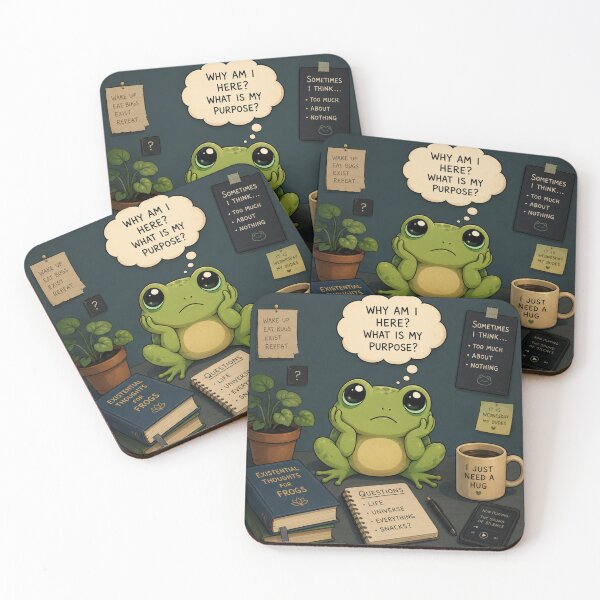 Item preview, Existential Frog – Cute Overthinking Frog designed and sold by ArtBySylvia.