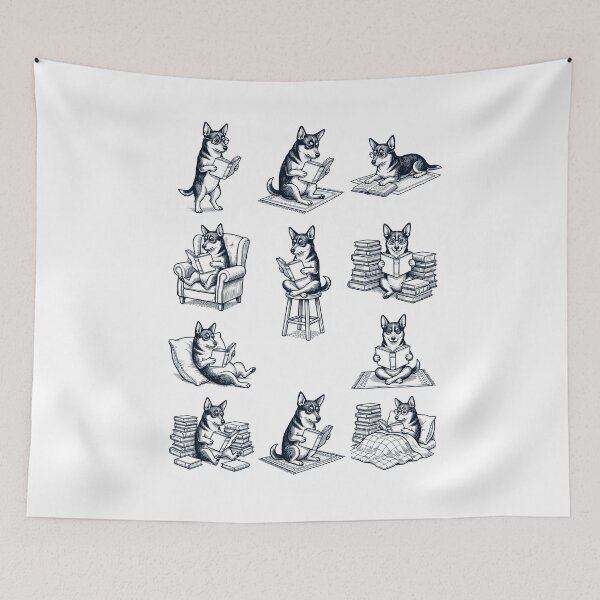 Item preview, Vintage Lancashire Heeler Book Reader Reading Dog Lover designed and sold by dian-rody-crest.