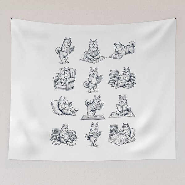 Item preview, Vintage Norwegian Buhund Book Reader Reading Dog Lover designed and sold by dian-rody-crest.