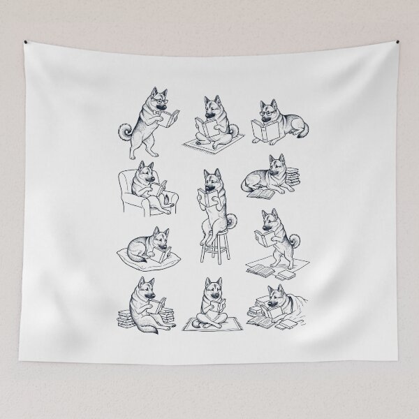 Item preview, Vintage Norwegian Elkhound Book Reader Reading Dog Lover designed and sold by dian-rody-crest.