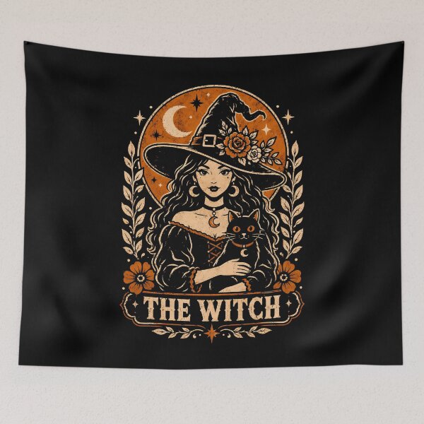 Item preview, Enchanting witch with cat and floral details halloween designed and sold by rafaeltto.