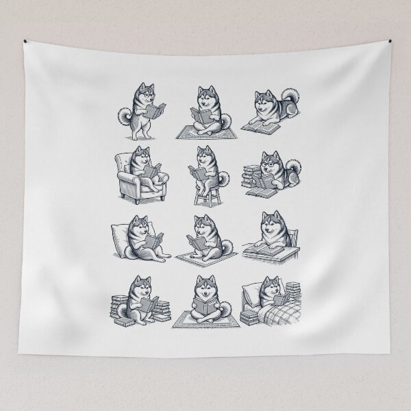 Item preview, Vintage Pomsky Book Reader Reading Dog Lover designed and sold by dian-rody-crest.