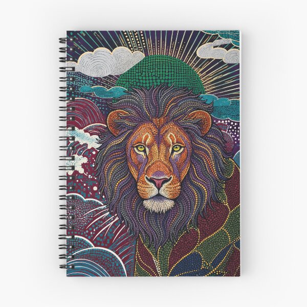 Item preview, Dotted Lion King Portrait: Ethnic Pop Fusion with Ukiyo-e Waves and Green Sun designed and sold by infinitearte.