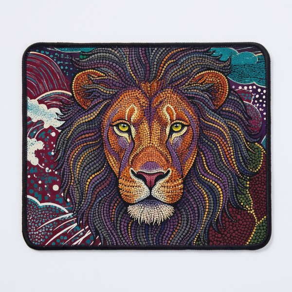 Item preview, Dotted Lion King Portrait: Ethnic Pop Fusion with Ukiyo-e Waves and Green Sun designed and sold by infinitearte.