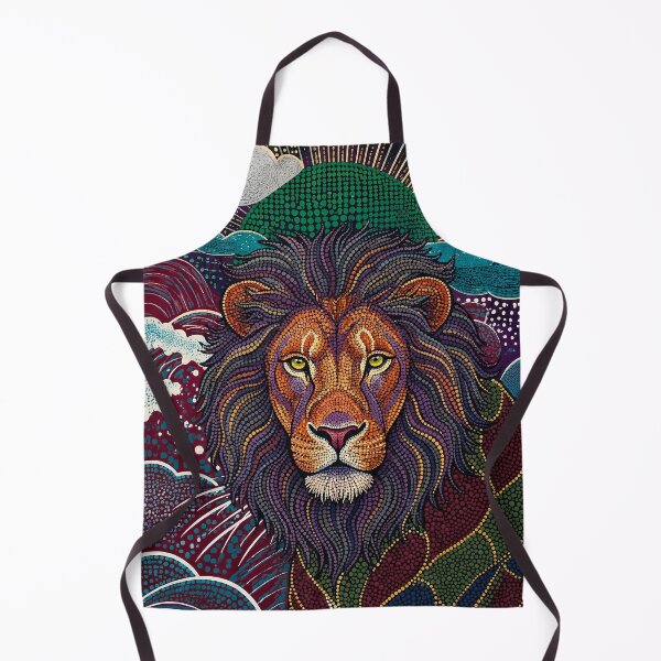 Item preview, Dotted Lion King Portrait: Ethnic Pop Fusion with Ukiyo-e Waves and Green Sun designed and sold by infinitearte.