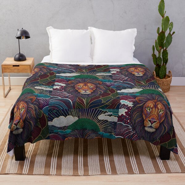 Item preview, Dotted Lion King Portrait: Ethnic Pop Fusion with Ukiyo-e Waves and Green Sun designed and sold by infinitearte.