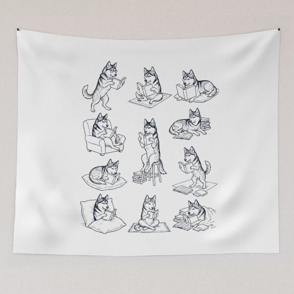 Item preview, Vintage Siberian Husky Book Reader Reading Dog Lover designed and sold by dian-rody-crest.