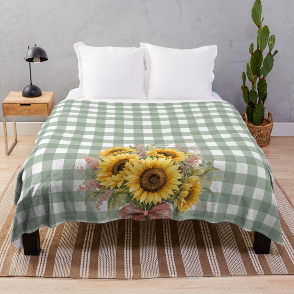 Item preview, Sunflower Bouquet on Sage Green Gingham – Hand-Painted Floral Cottagecore Design designed and sold by Harsha Pinjani.