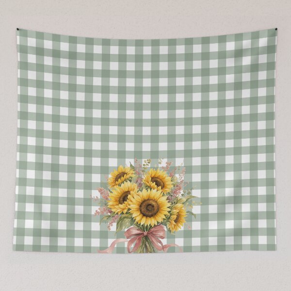 Item preview, Sunflower Bouquet on Sage Green Gingham – Hand-Painted Floral Cottagecore Design designed and sold by Harsha Pinjani.