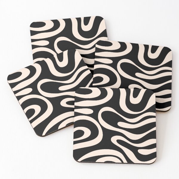 Item preview, Retro Liquid Swirl Abstract Pattern in Black and Almond Cream. designed and sold by Differenceee.
