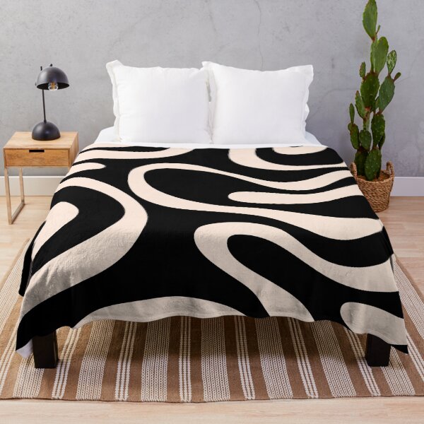 Item preview, Retro Liquid Swirl Abstract Pattern in Black and Almond Cream. designed and sold by Differenceee.