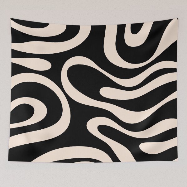 Item preview, Retro Liquid Swirl Abstract Pattern in Black and Almond Cream. designed and sold by Differenceee.