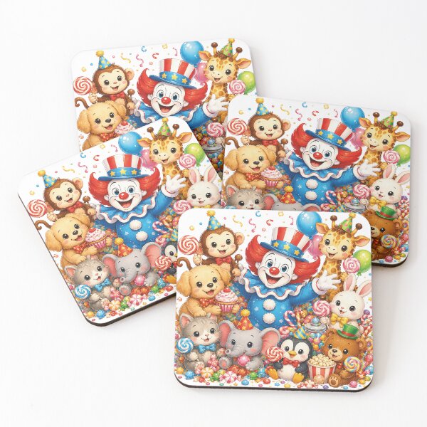 Item preview, Bozo the Clown Fan Art – Kawaii Circus Clown with Cute Animals & Colorful Candy designed and sold by lavanya11.