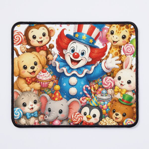 Item preview, Bozo the Clown Fan Art – Kawaii Circus Clown with Cute Animals & Colorful Candy designed and sold by lavanya11.