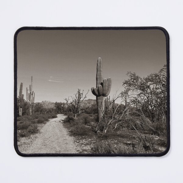 Item preview, Dramatic Monochrome Saguaro Cactus Trail and Distant Mountains Art designed and sold by HistoryDesigns.