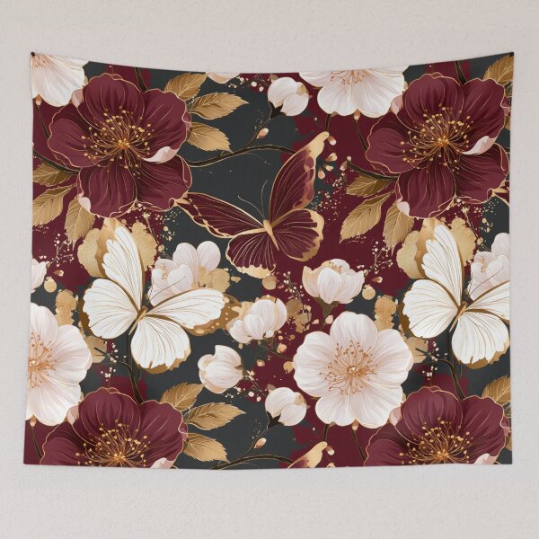 Item preview, Burgundy Butterflies and Blossoms with Gold Accents designed and sold by haleymaree.