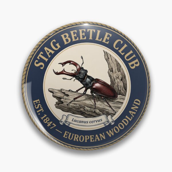 Item preview, Stag Beetle Club Vintage Badge Woodland Insect designed and sold by CalmCapy Co.