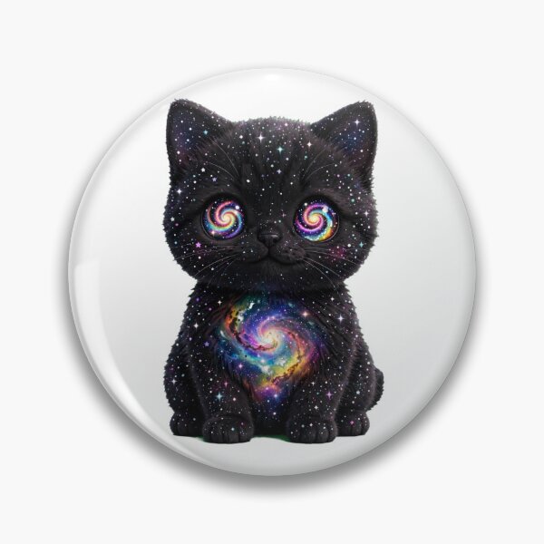 Item preview, Black Rainbow Galaxy Cat - Cosmic Kitten with Spiral Eyes - No Bow designed and sold by PrettyCrypt.
