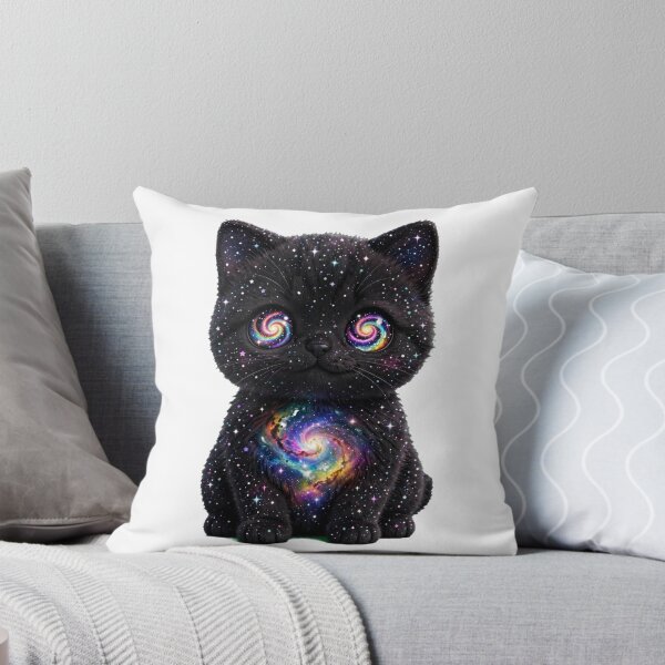Item preview, Black Rainbow Galaxy Cat - Cosmic Kitten with Spiral Eyes - No Bow designed and sold by PrettyCrypt.