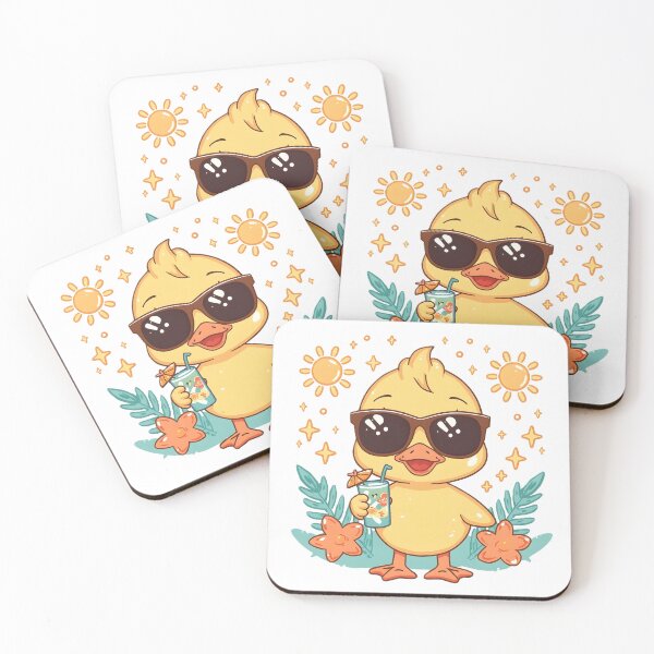 Item preview, Cute Summer Duck Sticker | Kawaii Yellow Duck with Sunglasses & Tropical Drink | Funny Summer Duck | Beach Vacation Gift designed and sold by dreamz-world.
