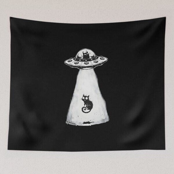 Item preview, UFO abducts terrified black cat - funny sci-fi motif designed and sold by OH-MY-GOTH.