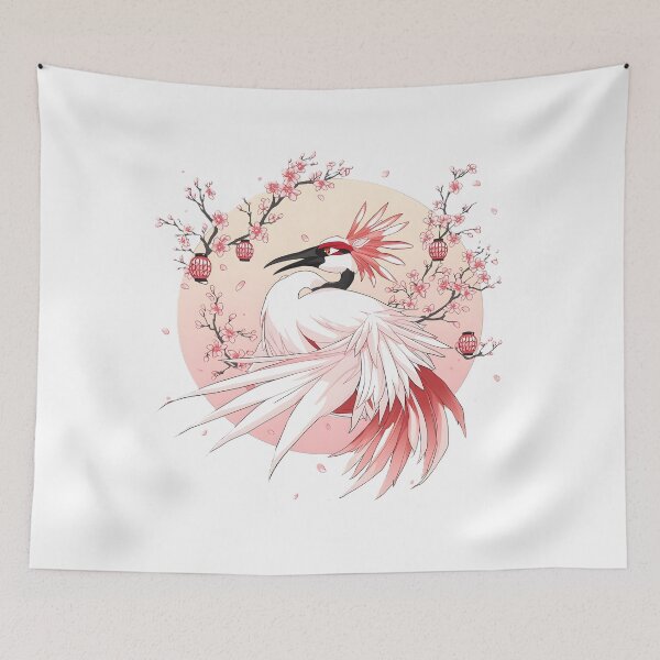 Item preview, Japanese Crane Cherry Blossom Sticker | Elegant Red Crowned Crane with Sakura Flowers | Japanese Bird Art | Japan Aesthetic Gift designed and sold by dreamz-world.