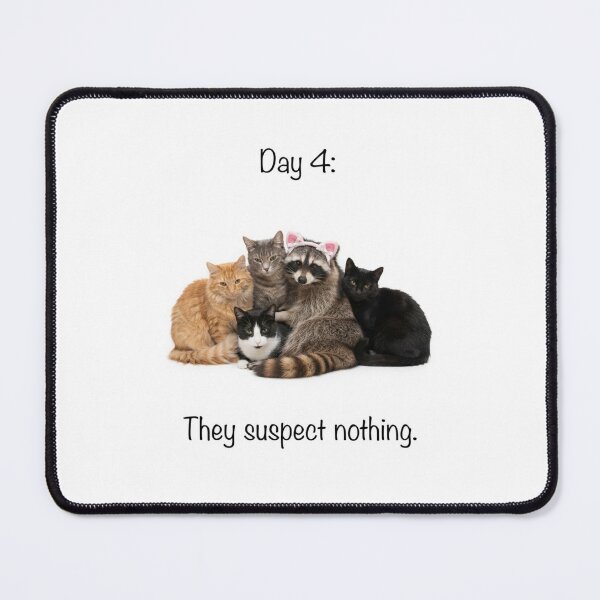 Item preview, They suspect nothing raccoon trash panda funny sarcastic sarcasm cat kitten kitty parody christmas birthday designed and sold by CheeseBlueprint.