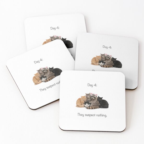 Item preview, They suspect nothing raccoon trash panda funny sarcastic sarcasm cat kitten kitty parody christmas birthday designed and sold by CheeseBlueprint.