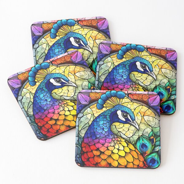 Item preview, Vibrant Stained Glass Peacock Art in Full Color designed and sold by Artessie.