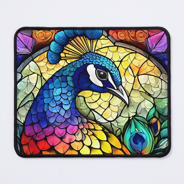 Item preview, Vibrant Stained Glass Peacock Art in Full Color designed and sold by Artessie.