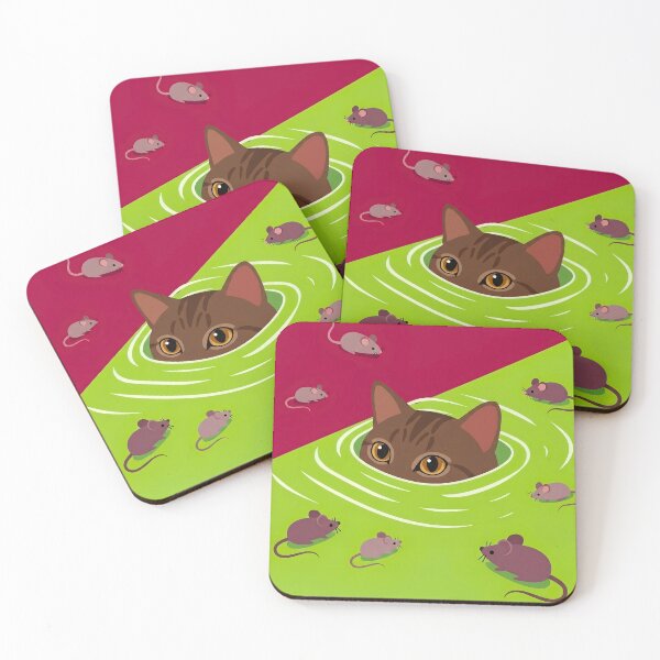 Item preview, Cat Peeking Through Green Water Surrounding Mice Illustration designed and sold by infinitearte.