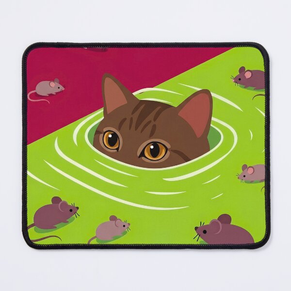 Item preview, Cat Peeking Through Green Water Surrounding Mice Illustration designed and sold by infinitearte.