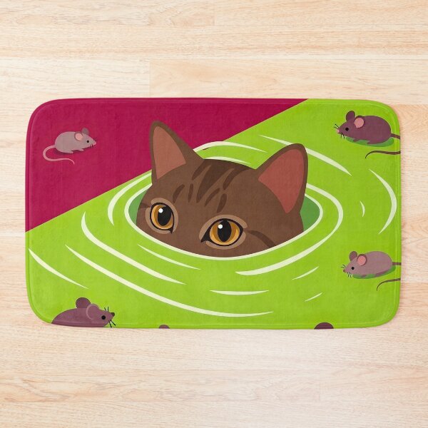 Item preview, Cat Peeking Through Green Water Surrounding Mice Illustration designed and sold by infinitearte.